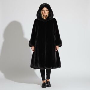 Elegant Black Hooded Women's Coat